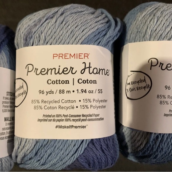 3 Skeins - Premier Multi Blue Colored Cotton Yarn - Picture 2 of 4